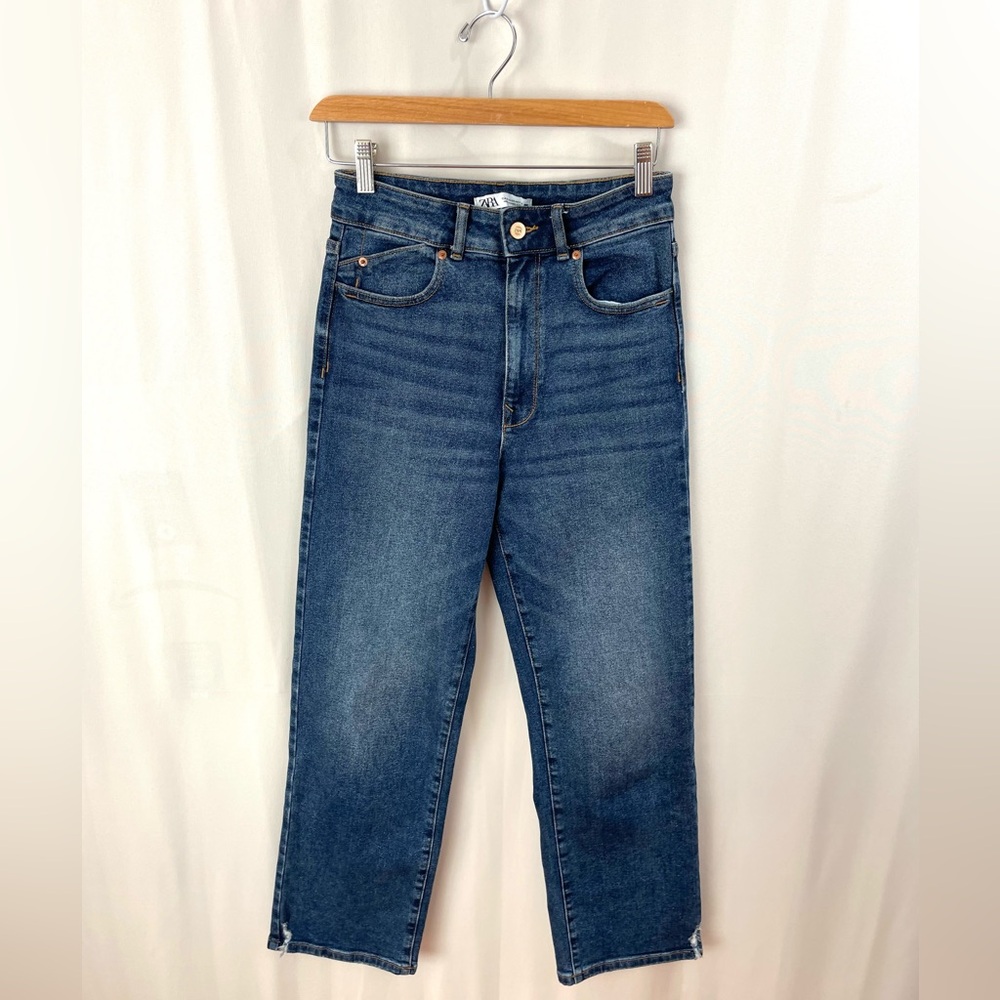 Zara High Rise Straight Medium Distressed Jeans Size 4 - Picture 3 of 9